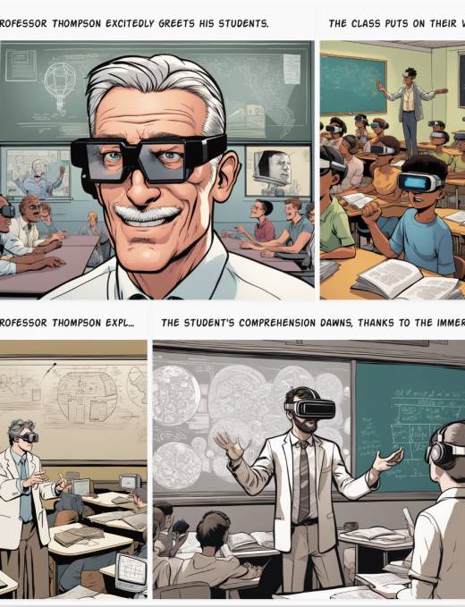 Professor teaching students using virtual reality tools